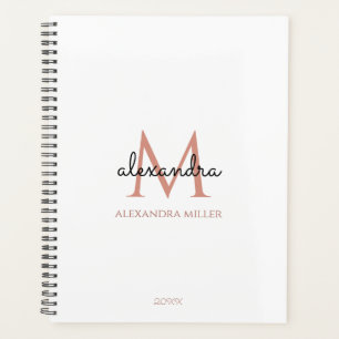 Agenda Nome do Monograma Dourado Rosa preto branco minima