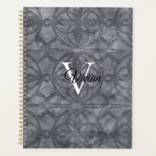 Agenda Nome do Monograma Elegante da cinza Batik