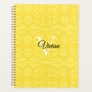 Agenda Nome do Monograma Elegante de Batik Amarelo Ilumin