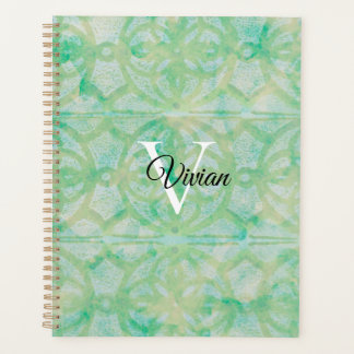 Agenda Nome Do Monograma Elegante De Batik Verde E Azul