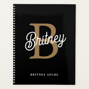 Agenda Nome do Monograma Elegante Moderno Script Dourado