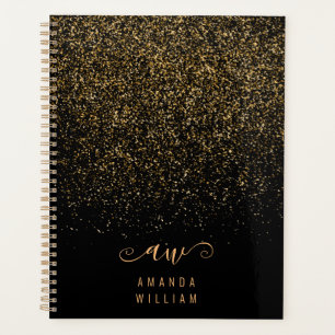 Agenda Nome do Monograma Glitter Glitter Dourado Elegante