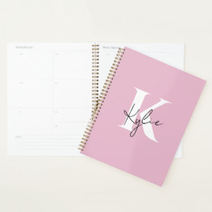 Agenda Nome do Monograma Personalizado Cor-de-Rosa Modern