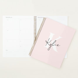 Agenda Nome do Monograma Personalizado do Rosa de Blush M