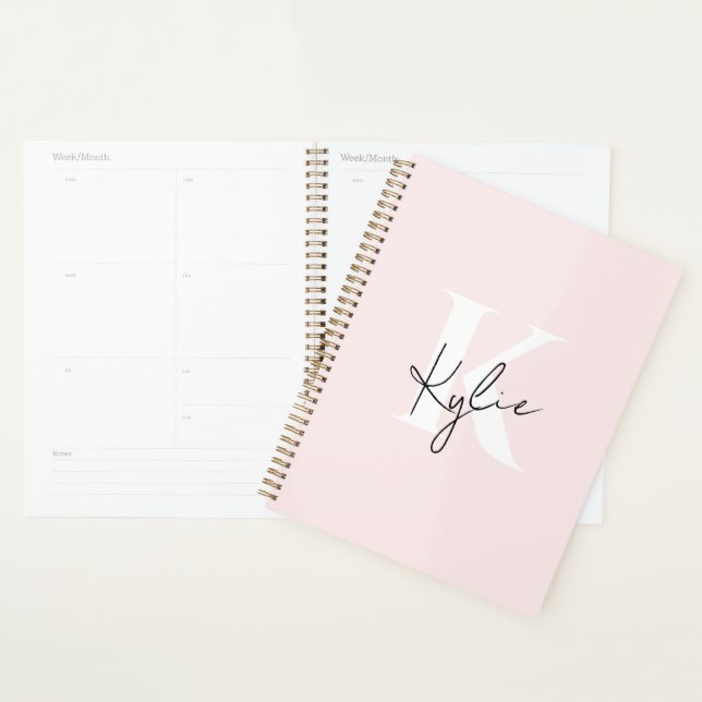Agenda Nome do Monograma Personalizado do Rosa de Blush M (Exibição)