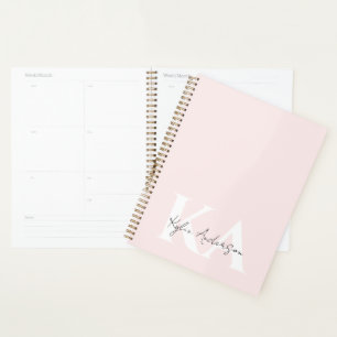 Agenda Nome do Monograma Personalizado do Rosa de Blush M
