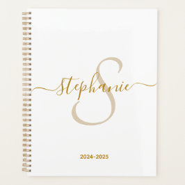 Agenda Nome do Monograma Script Dourado Moderno Inicial