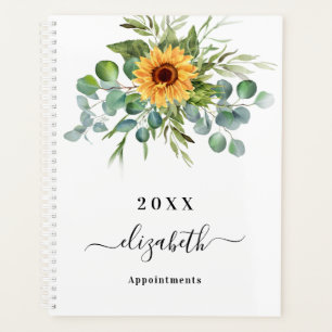 Agenda nome do script de girassóis e eucalipto verde