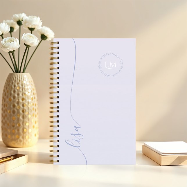 Agenda Nome do Script de Iniciais do Monograma Mínimo Ele (Elegant Minimal Monogram Initials Script Name Planner (Front))