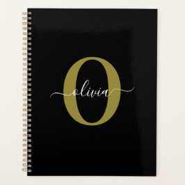 Agenda Nome do Script Monograma Personalizado Branco Pret