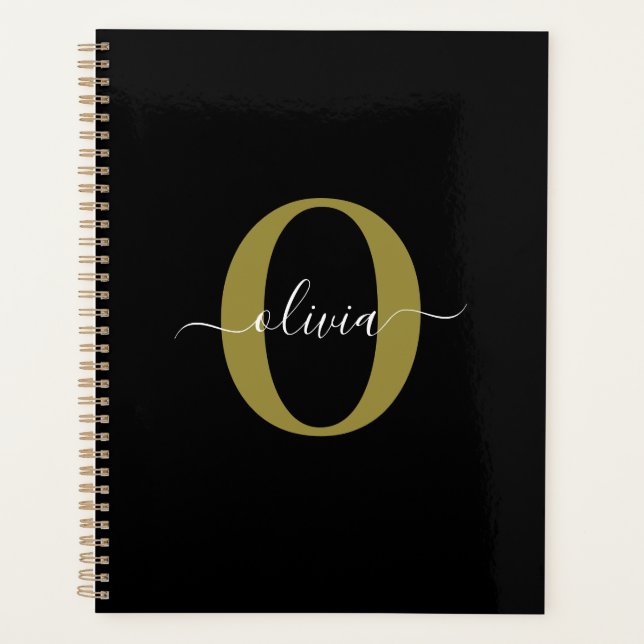 Agenda Nome do Script Monograma Personalizado Branco Pret (Frente)
