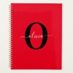 Agenda Nome do Script Monograma Personalizado Branco Pret<br><div class="desc">Este elegante monograma e na moda pode ser dado como presente para um aniversário, casamento, chá de panela, aniversário, Dia de as mães ou qualquer ocasião. Pode ser personalizado com o nome e a inicial da pessoa. Você pode alterar a fonte, a cor da fonte, o tamanho da fonte e...</div>