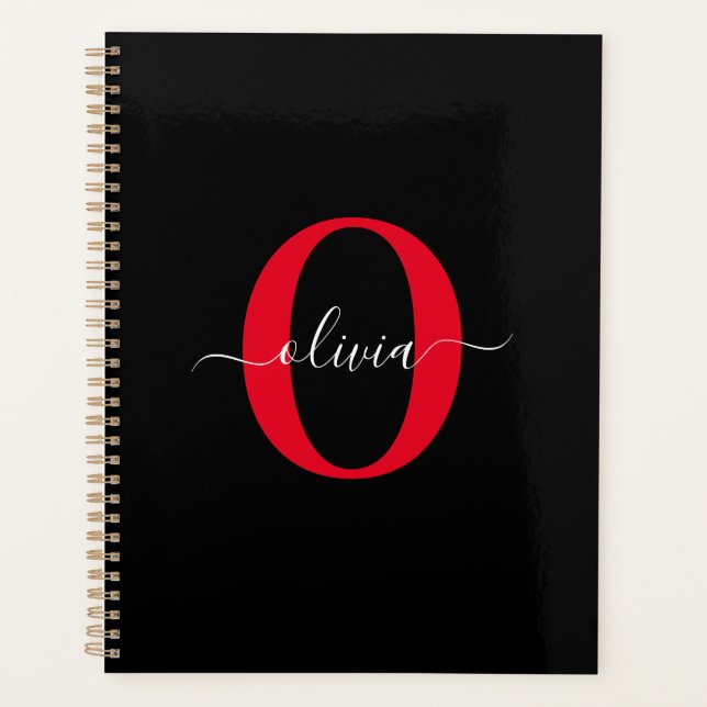 Agenda Nome do Script Monograma Personalizado Vermelho Br (Frente)