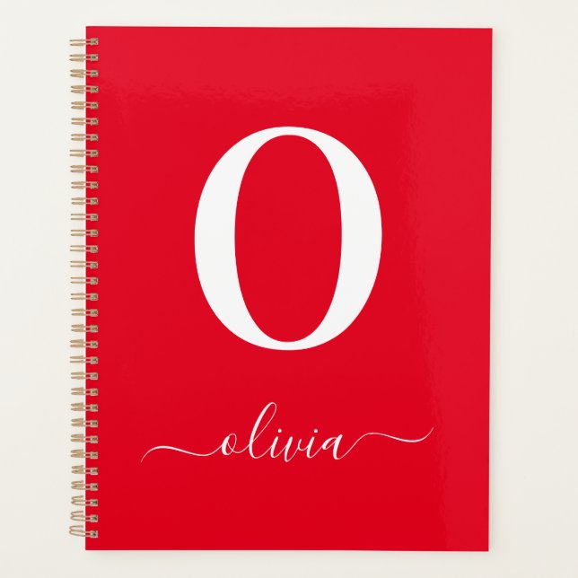 Agenda Nome do Script Monograma Personalizado Vermelho e  (Frente)
