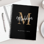 Agenda Nome do Script Raiz Dourada Negra Moderno do Monog<br><div class="desc">Planeador de Nomes de Script de Menino Dourado Negra Moderno,  Girly Monogramas. Personalize facilmente este moderno planejador elegante com o seu monograma e nome personalizados.</div>