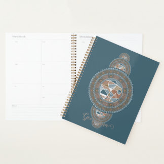Agenda Nome Dourado Teal Abstrato Oronal Mandala