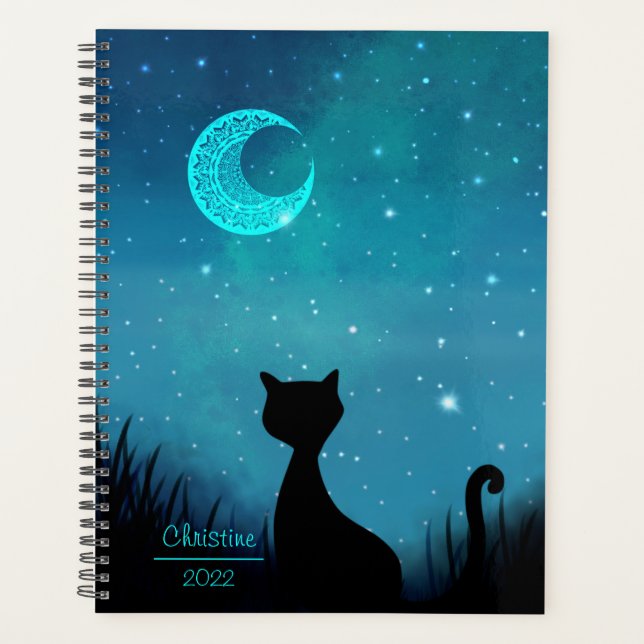 Agenda nome e ano do gato negro Starry sky (Frente)