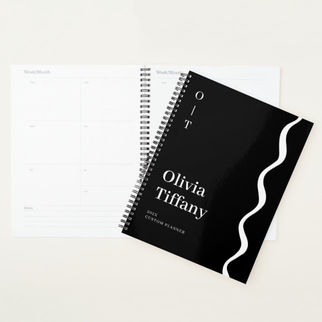 Agenda Nome e Ano Personalizados em Preto e Branco Minima (Exibição)