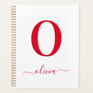 Agenda Nome em Letra de Monograma Personalizado Branco e 