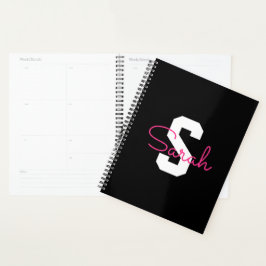 Agenda Nome Fofo & Monograma | Preto Branco & Rosa