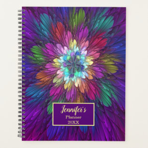 Agenda Nome Fratural Colorido da Flor Psicodélica Abstra