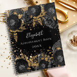 Agenda Nome glamoroso floral de ouro preto 2024<br><div class="desc">Um fundo preto com poeira fina dourada falsa e flores pretas com folhagem de ouro. O nome é escrito com um moderno estilo escrito à mão. Personalize e adicione seu nome,  título e ano.</div>