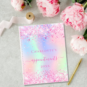 Agenda Nome holográfico de brilho rosa 2022