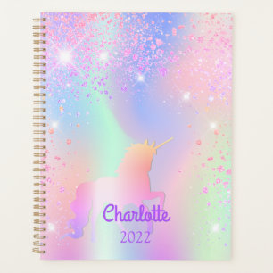 Agenda Nome holográfico púrpura cor-de-rosa Unicorn