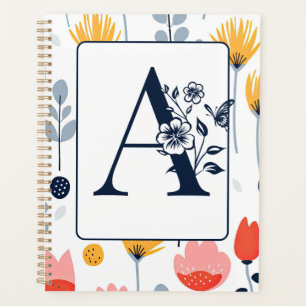 Agenda Nome iniciais monograma estampa de flor minimalist