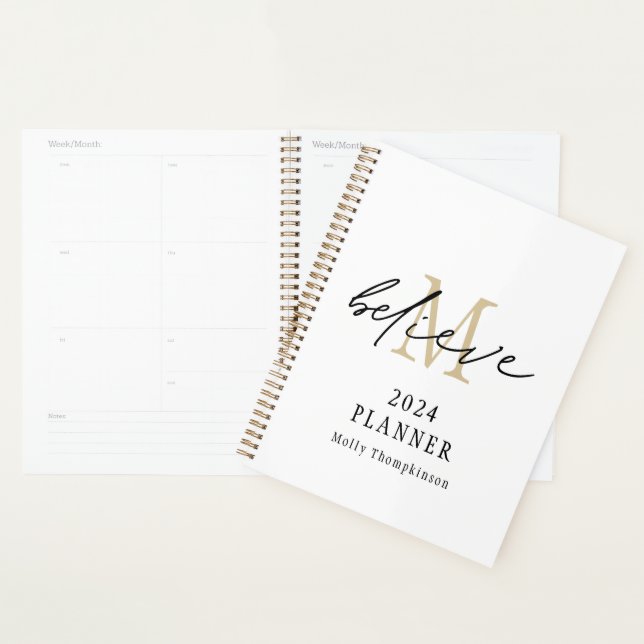 Agenda Nome Inicial do Monograma do Script 2024 Credencia (Exibição)