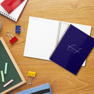 Agenda nome minimalista clássico azul e branco personaliz
