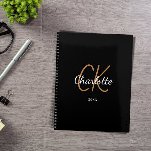 Agenda Nome minimalista das iniciais do monograma de ouro