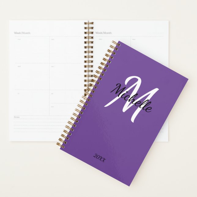 Agenda Nome Mínimo Simples do Monograma Roxo + Inicial (Exibição)