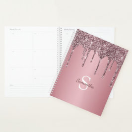 Agenda Nome Monograma Brilho Rosa Dourado Rosado