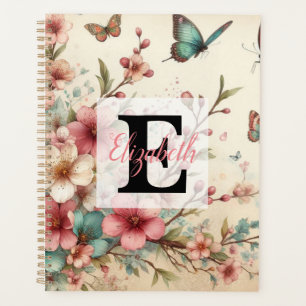 Agenda Nome monograma em flores de aquarela vintage