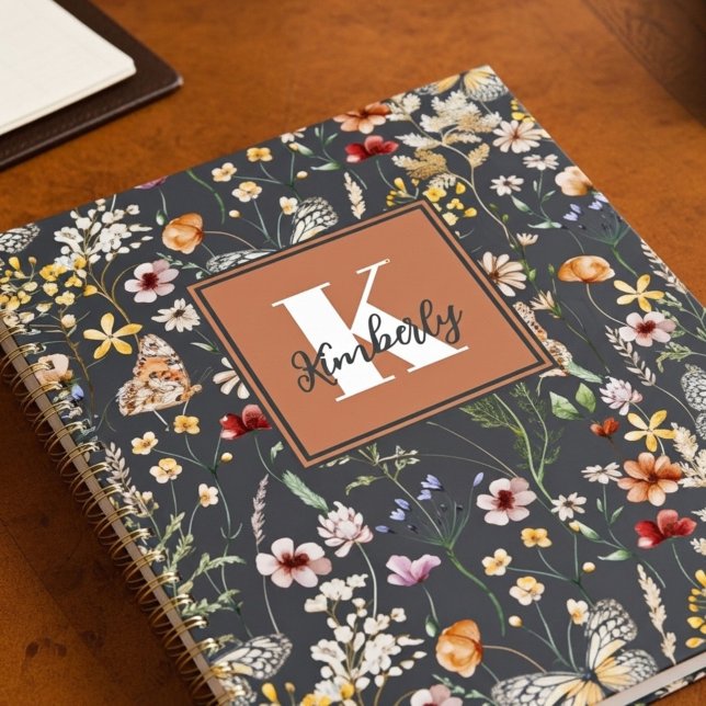 Agenda Nome Monograma Floral Boho Moderno (Criador carregado)