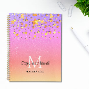 Agenda Nome Monograma Stars Douradas Arco-Íris
