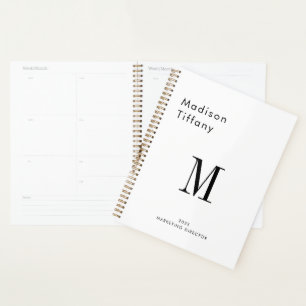 Agenda Nome Personalizado Ano Monograma Minimalista Preto