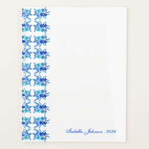 Agenda Nome Personalizado Aquarela Floral Azul