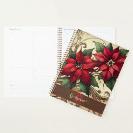 Agenda Nome Personalizado Art Nouveau Poinsettia de Natal