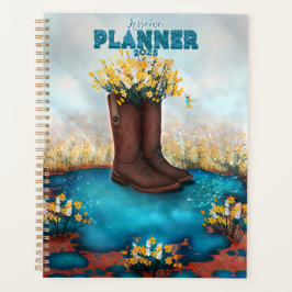 Agenda Nome Personalizado Boot Floral com Pássaro Humming
