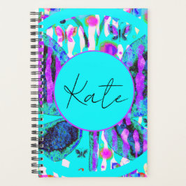 Agenda Nome Personalizado Borboleta Aquarela Azul Púrpura