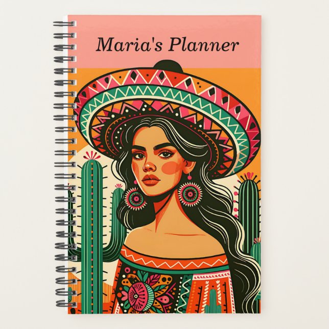 Agenda Nome Personalizado Corpo Fiesta Cactus Mexicano (Frente)