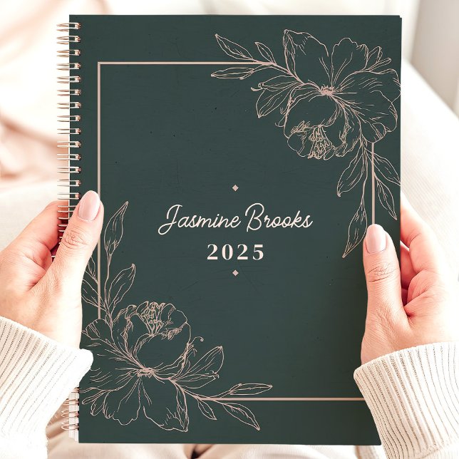Agenda Nome Personalizado Da Borda Floral Verde E Rosa 20 (Criador carregado)