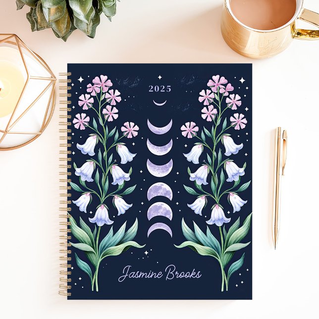 Agenda Nome Personalizado da Fase da Lua Floral Celestial (Criador carregado)