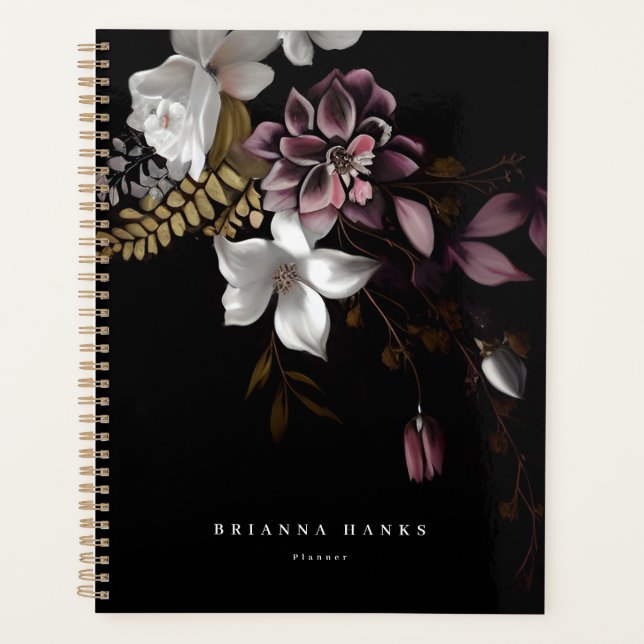 Agenda Nome Personalizado, Dark e Moody Floral (Frente)