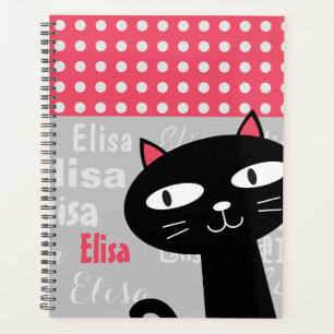 Agenda Nome personalizado de bolinhas cor-de-rosa de gato