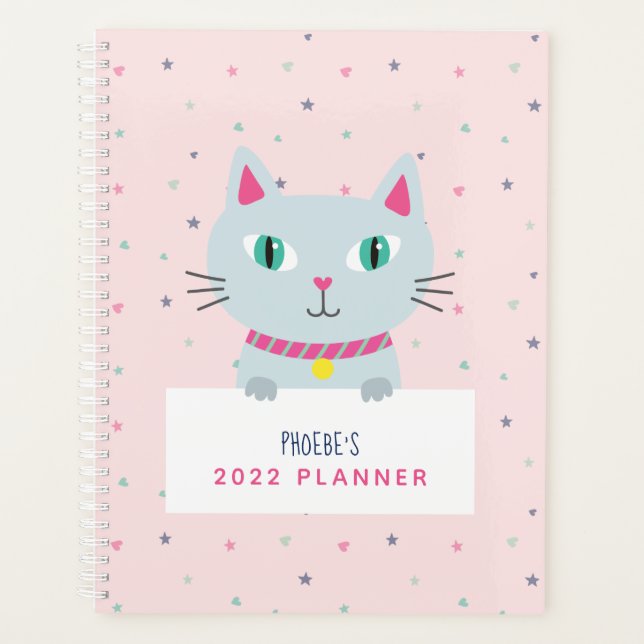 Agenda Nome Personalizado de Gato Gótico Rosa (Frente)