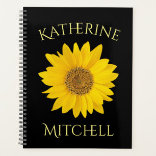 Agenda Nome personalizado de girassol amarelo preto