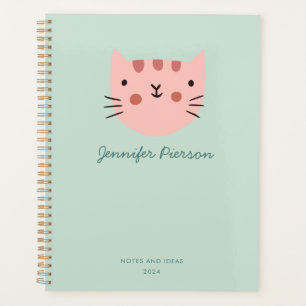 Agenda Nome Personalizado de Manuscrito de Gato Cor-de-Ro
